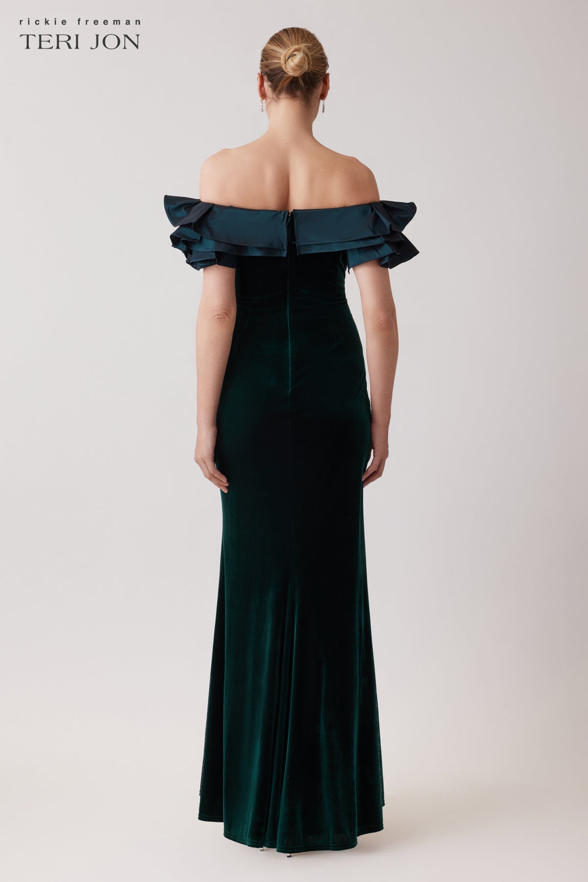 Stretch Velvet Taffeta Off The Shoulder Gown
