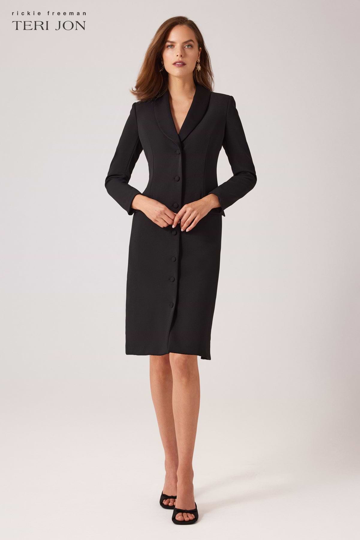 Crepe Tuxedo Dress With Satin Collar