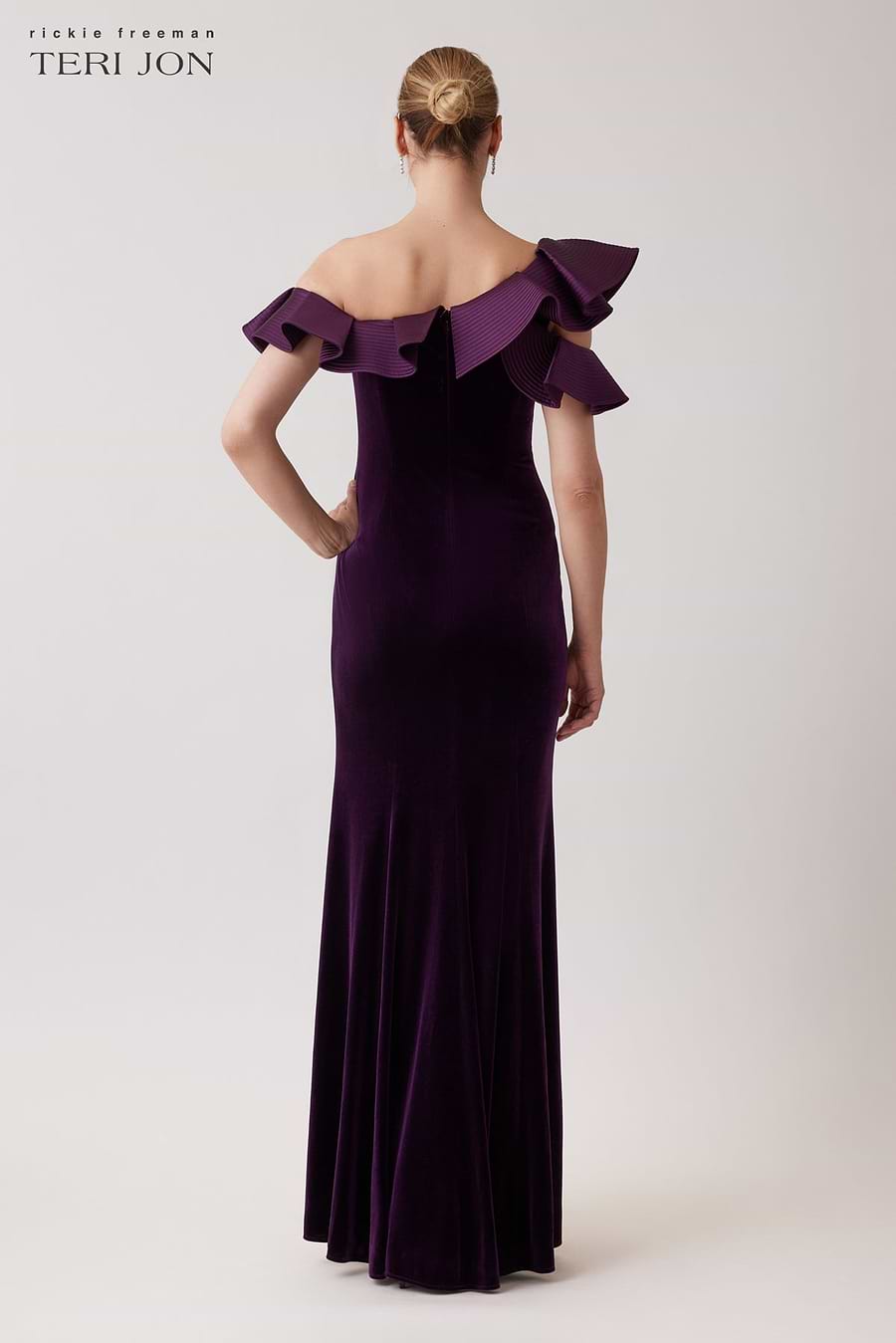 Teri Jon Velvet Ruffle Asymmetrical Gown Size 4 Teri Jon Velvet Ruffle Asymmetrical Gown Size 4