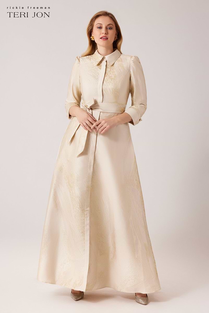 Metallic Jacquard Shirtdress Gown – Terijon.com
