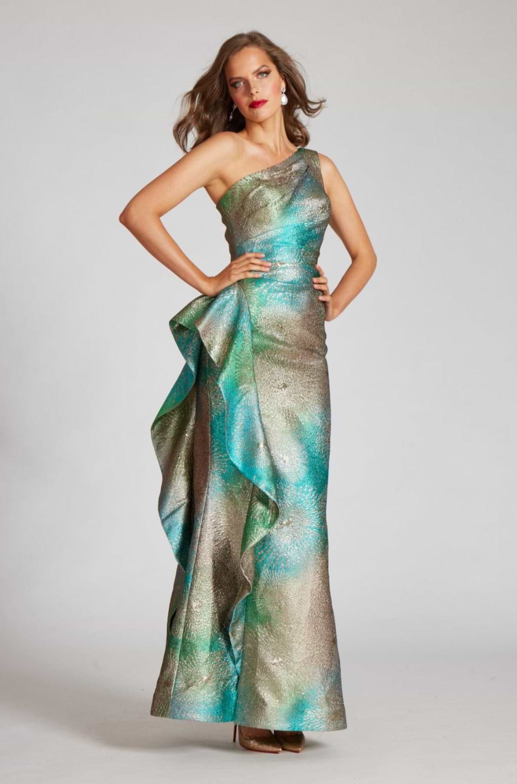 Metallic Starburst Pattern One Shoulder Gown – Terijon.com