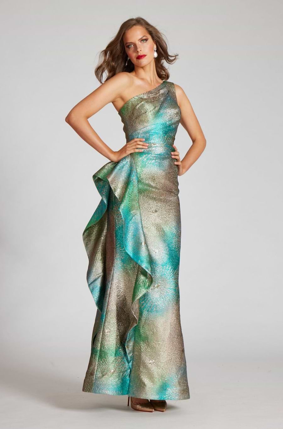 Metallic Starburst Pattern One Shoulder Gown Terijon.com Metallic Starburst Pattern One Shoulder Gown Terijon.com