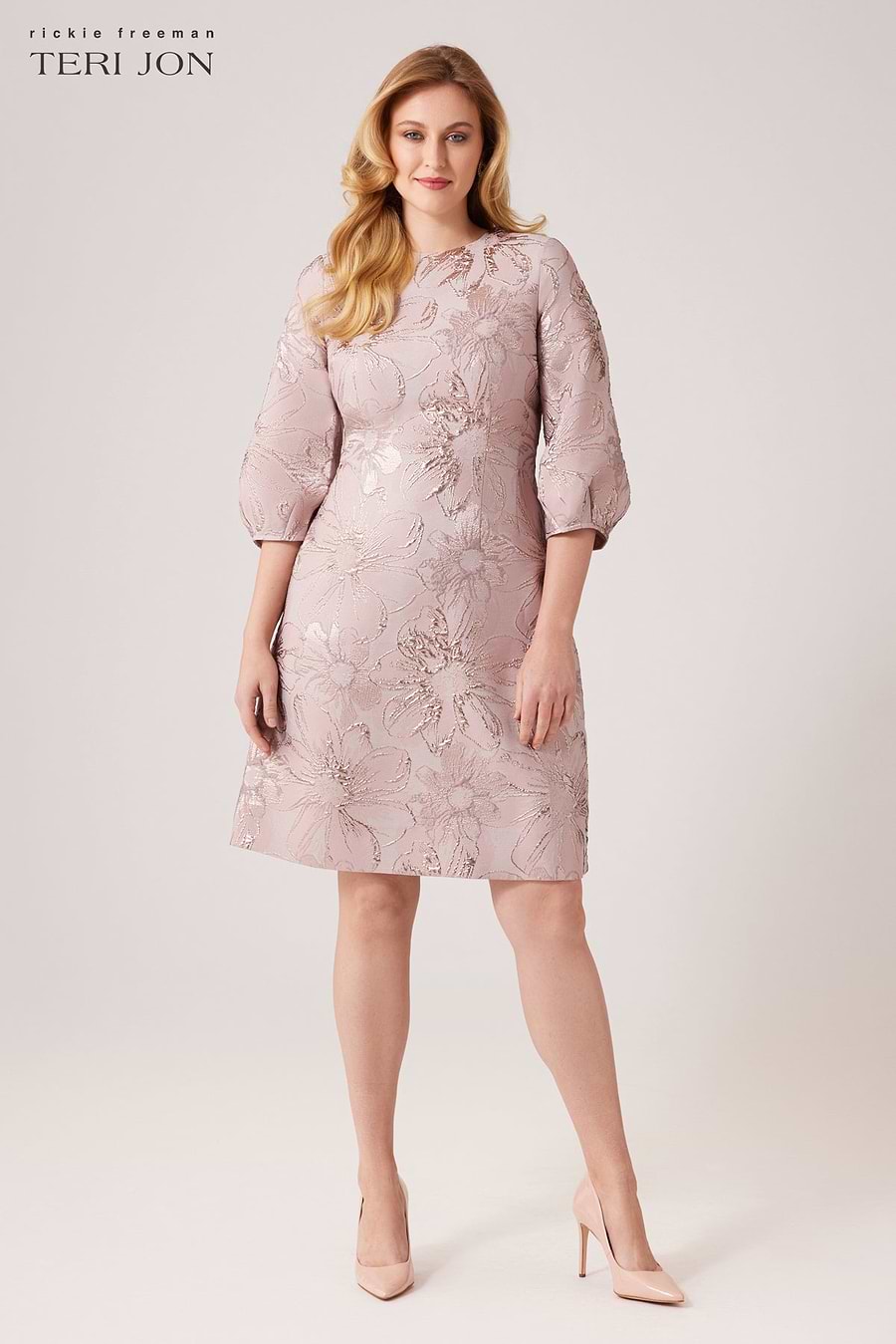 Floral Pattern Jacquard Balloon Sleeve Dress  Terijon.com