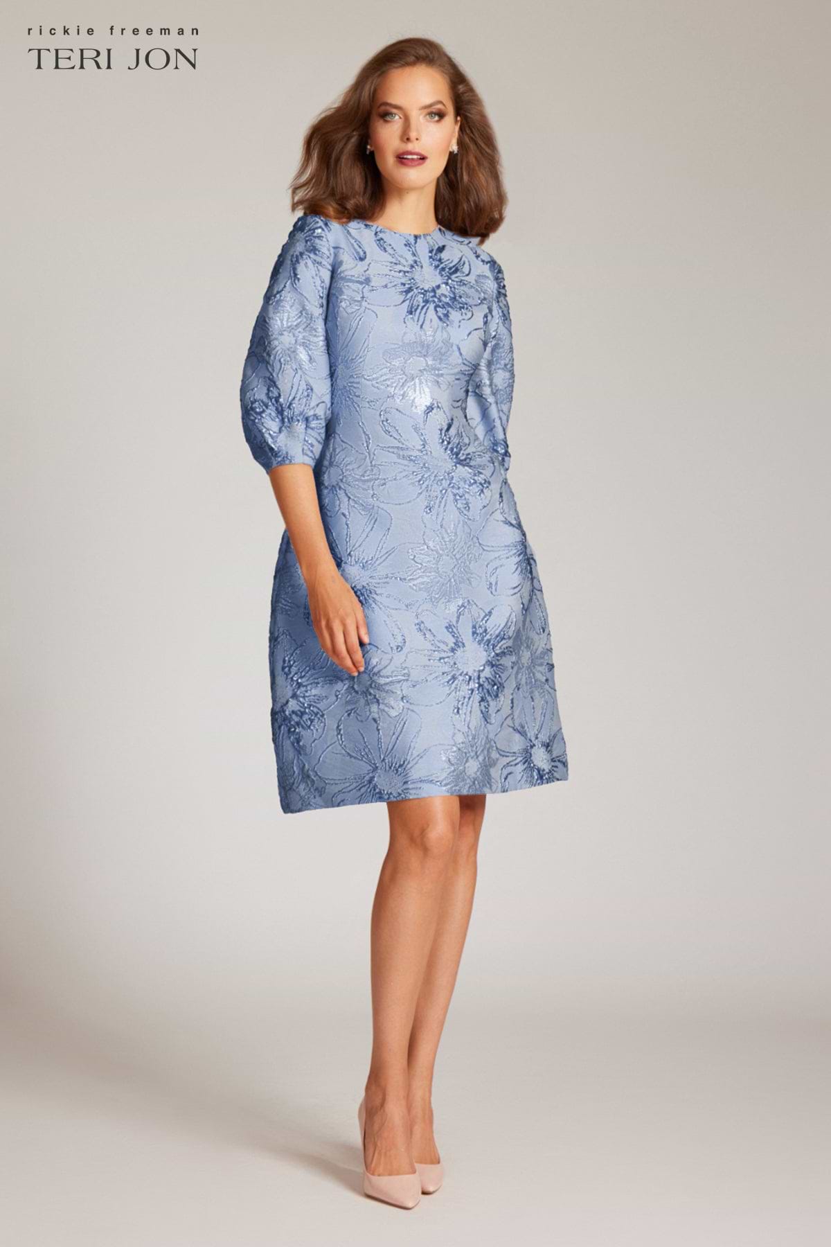 Floral Pattern Jacquard Balloon Sleeve Dress Terijon.com Floral Pattern Jacquard Balloon Sleeve Dress Terijon.com