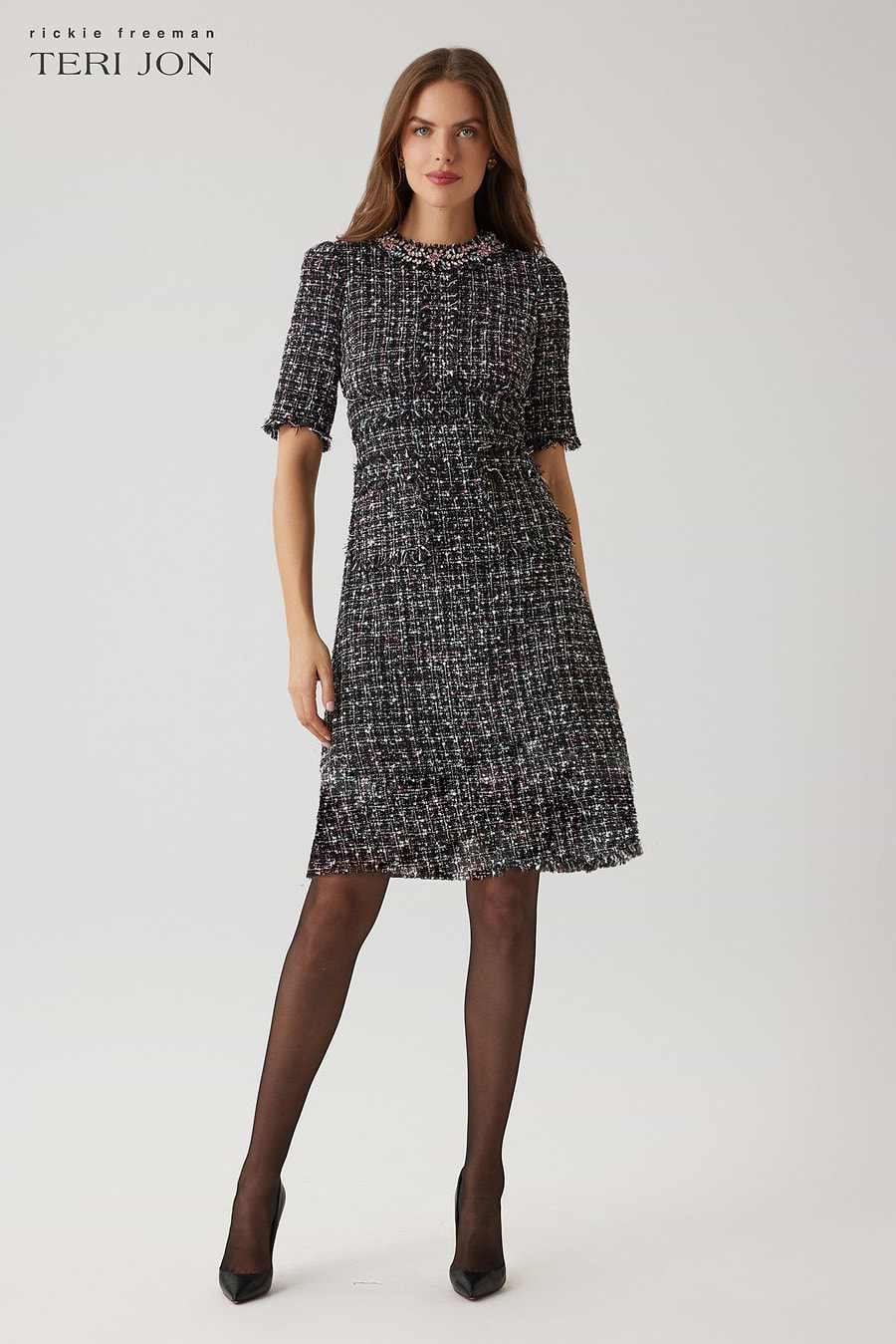 collar fit and flare dress Joseph Ribkoff Fit And Flare Dress With Lapel Collar Style 261719 Midnight Blue / 18