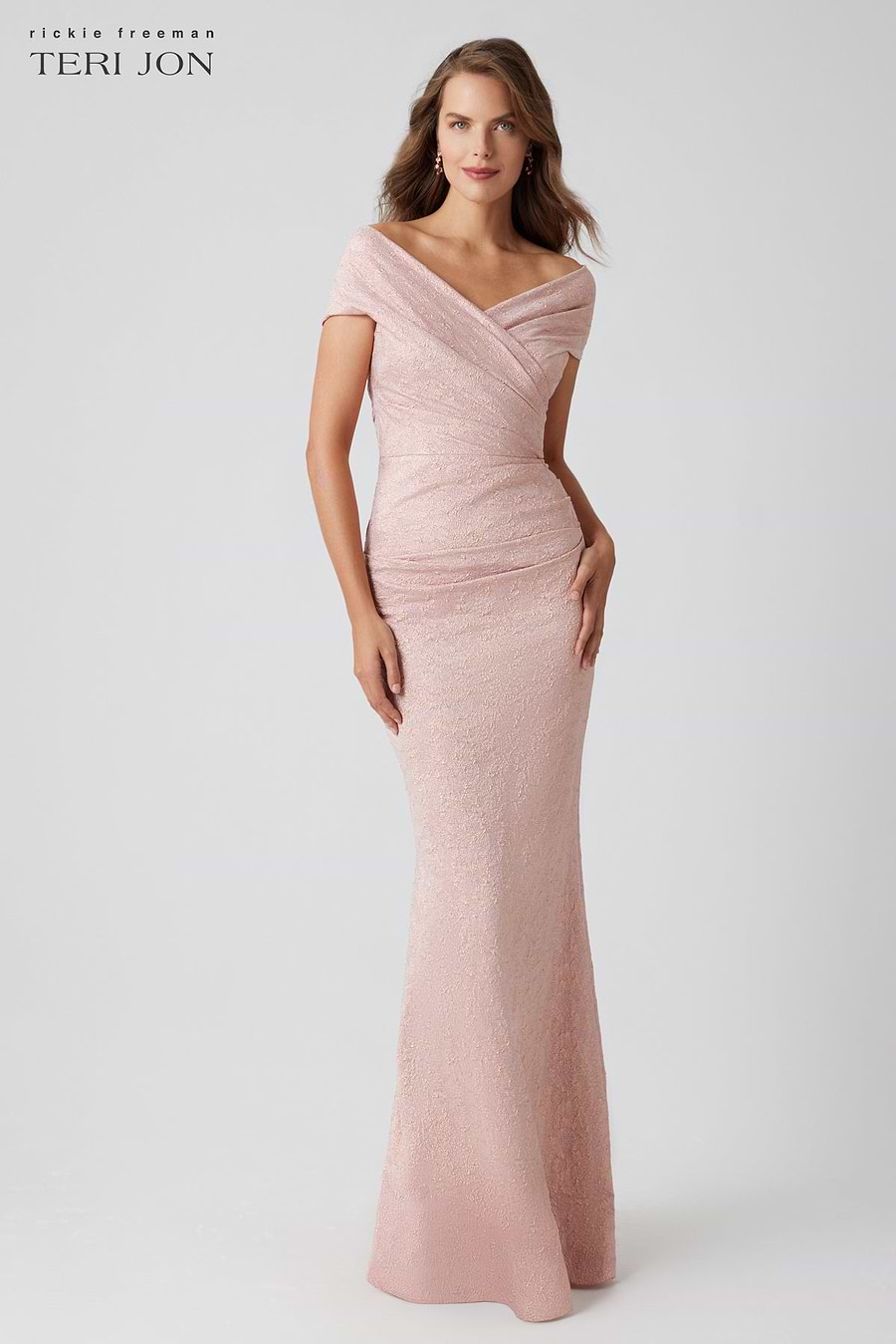 Metallic Jacquard Off The Shoulder Pleated Gown Terijon.com Metallic Jacquard Off The Shoulder Pleated Gown Terijon.com