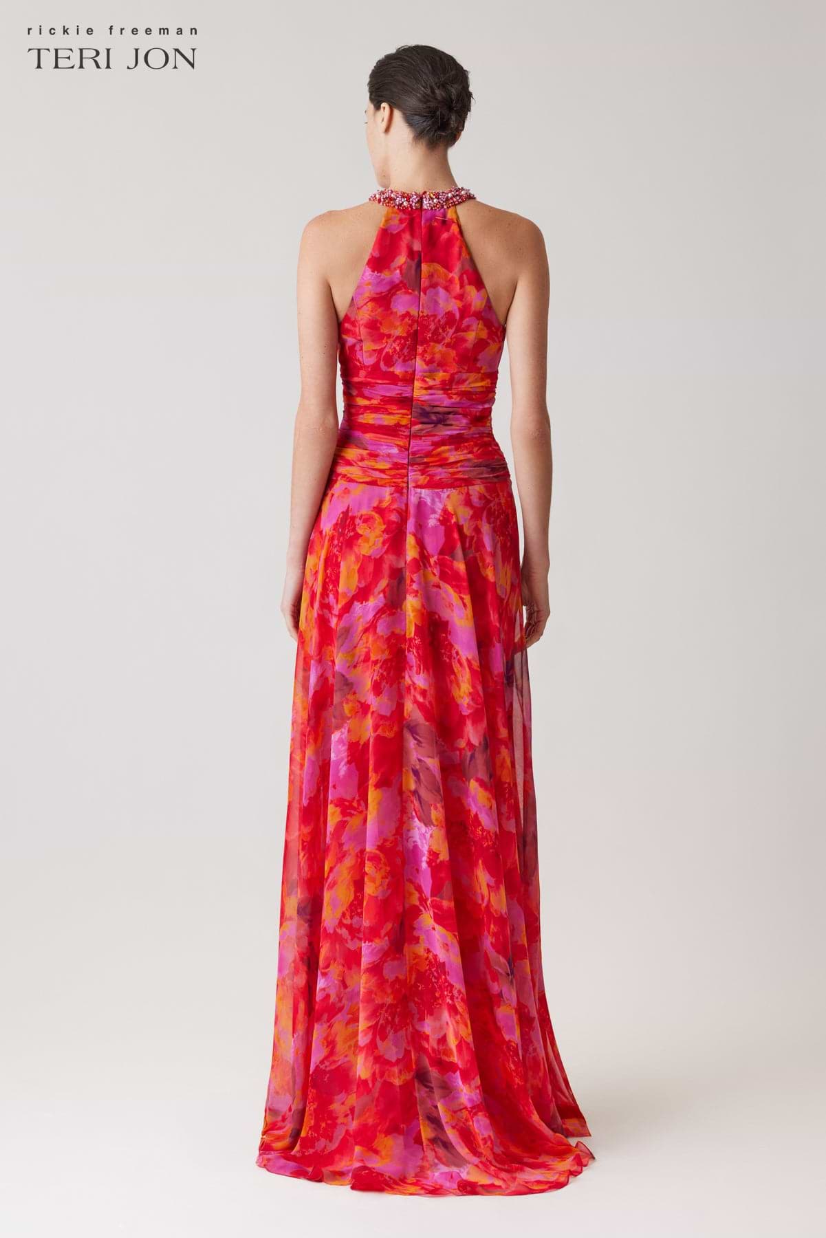 chiffon halter maxi dress Print Chiffon Beaded Halter Maxi Gown – Terijon.com