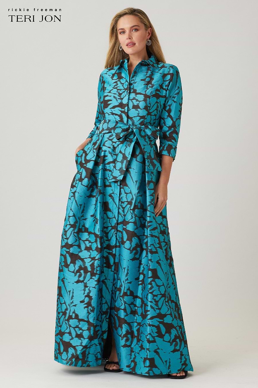 maxi shirtwaist dress Burnout Jacquard Floral Shirtwaist Gown – Terijon.com