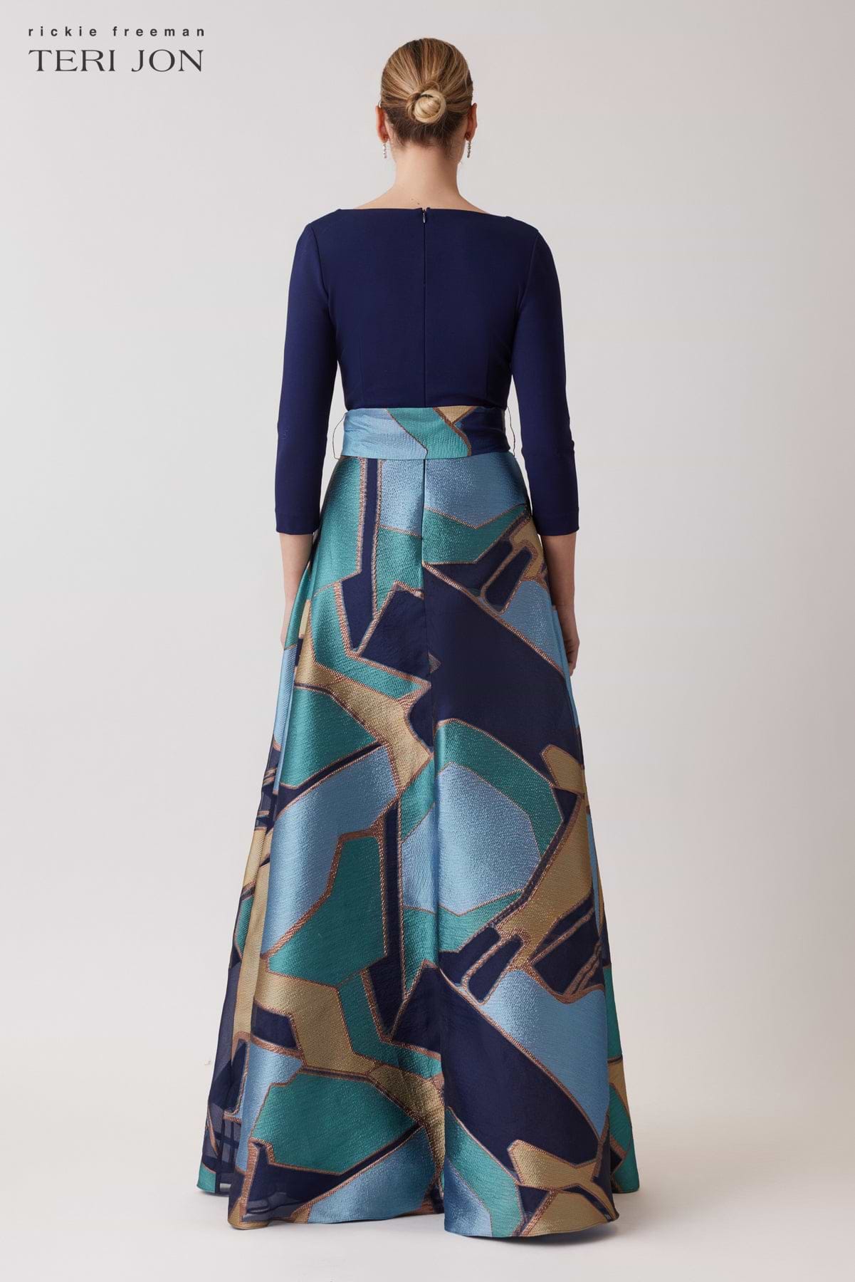 Jersey Top Organza Jacquard Geometric Pattern Skirt