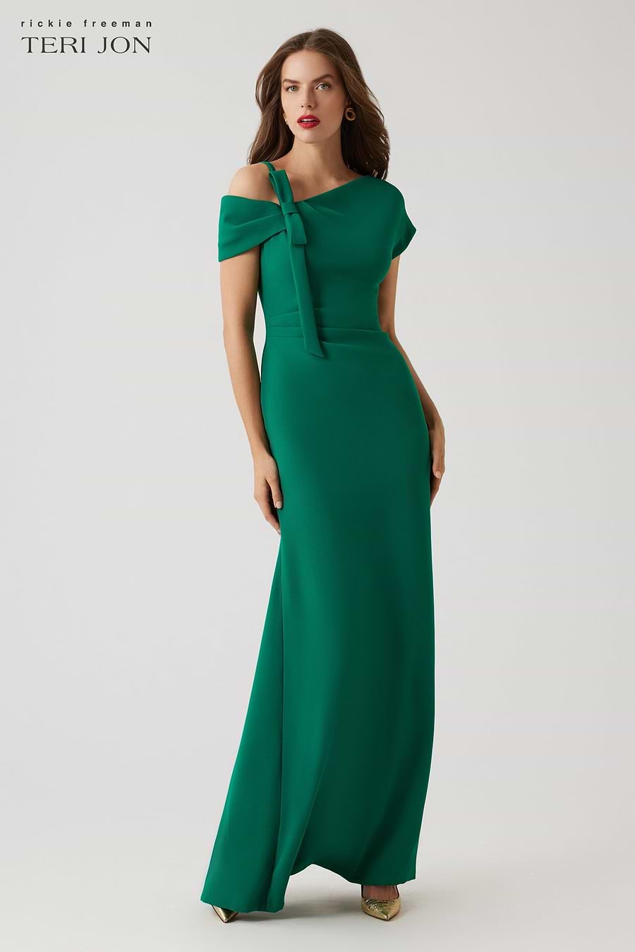 teri jon emerald green dress Rickie Freeman for Teri Jon Off-Shoulder Floral Jacquard Gown