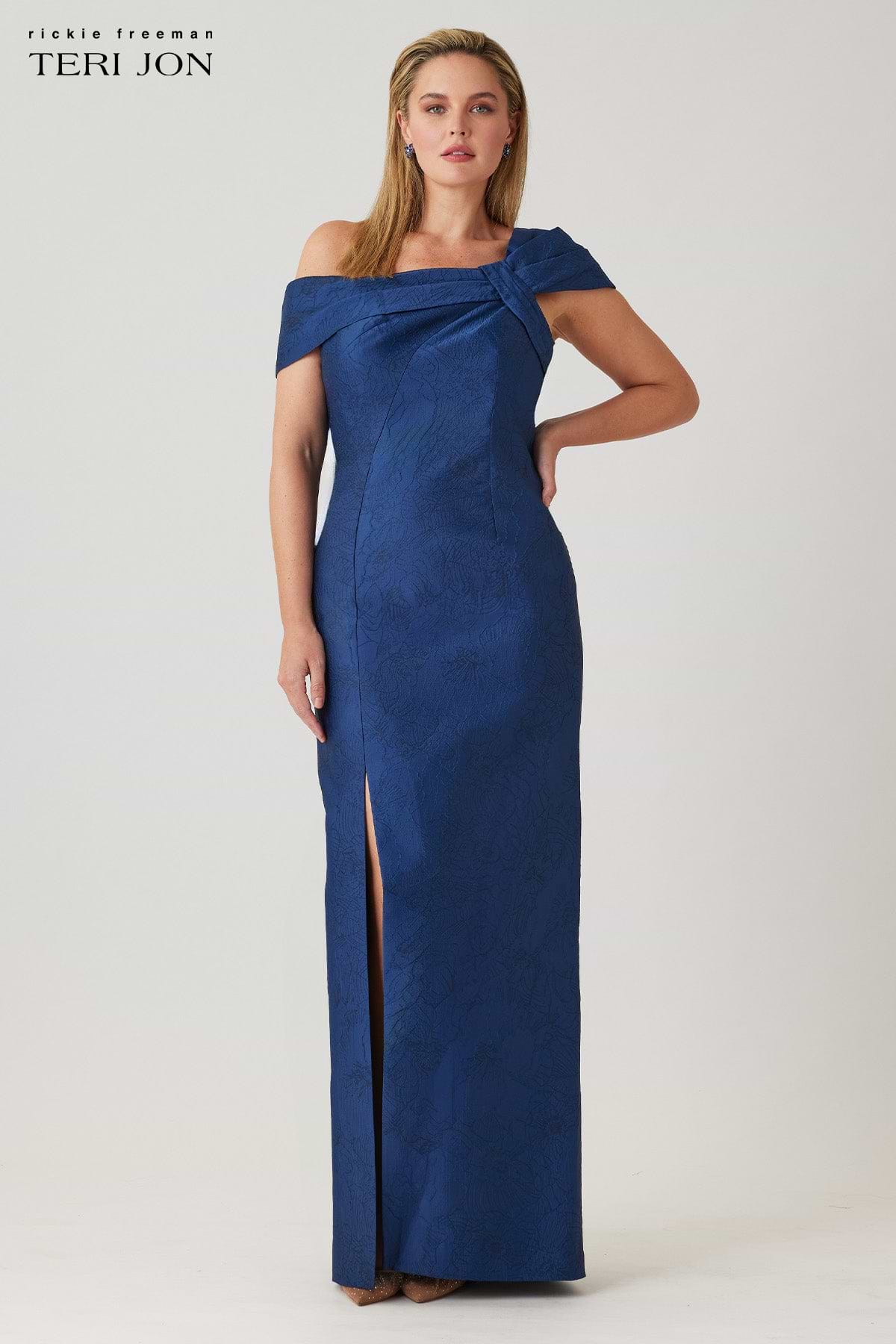 Jacquard Asymmetrical Bow Gown – Terijon.com
