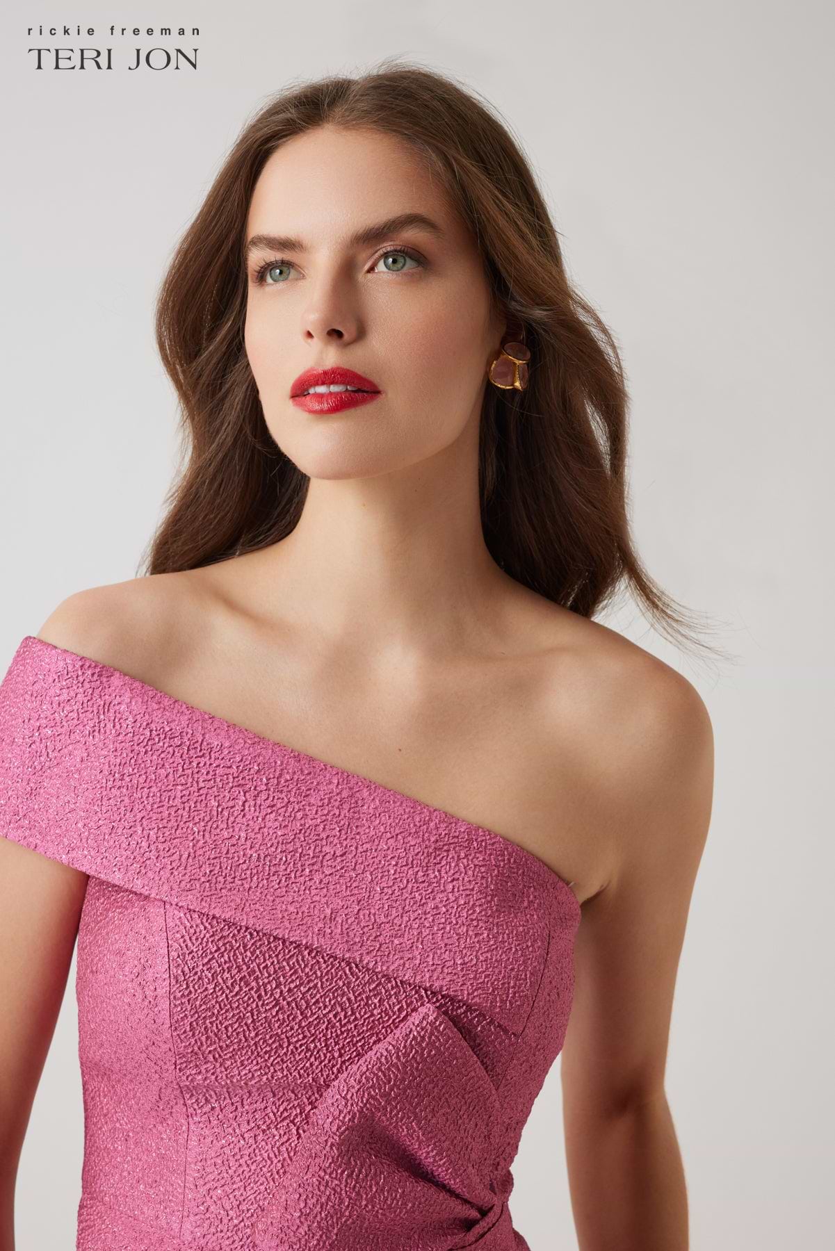 Metallic Jacquard One Shoulder High Low Gown – Terijon.com