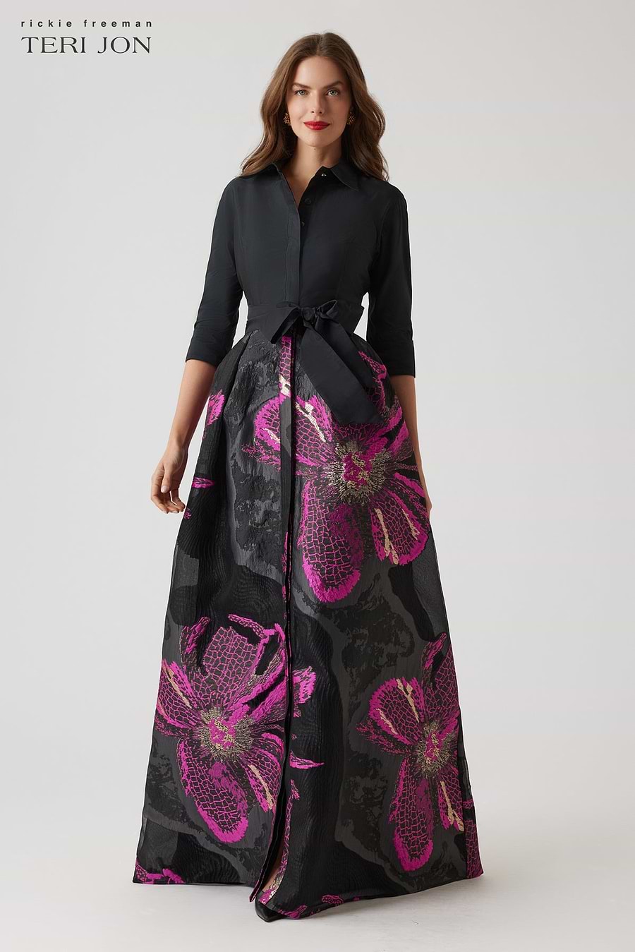 Metallic Taffeta Floral Organza Shirt Waist Gown Terijon.com Metallic Taffeta Floral Organza Shirt Waist Gown Terijon.com