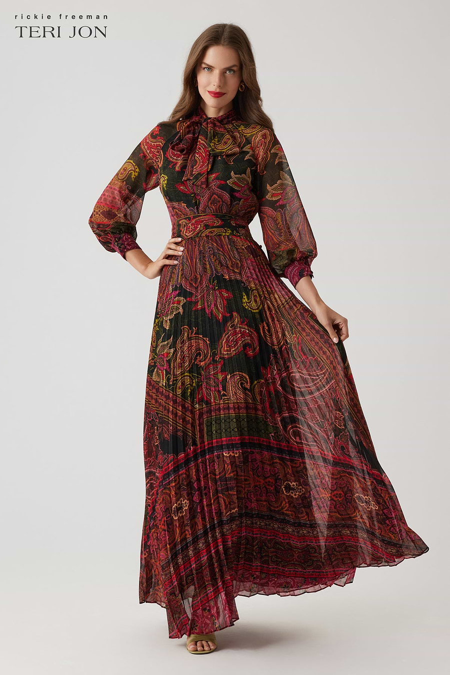 dress chiffon paisley boohoo Women's Plus Size Paisley Long Sleeve Chiffon Skater Dress