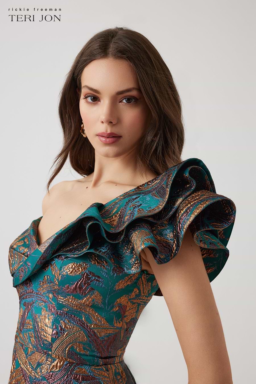 teri jon asymmetrical peplum dress Velvet Ruffle Asymmetrical Gown Terijon.com