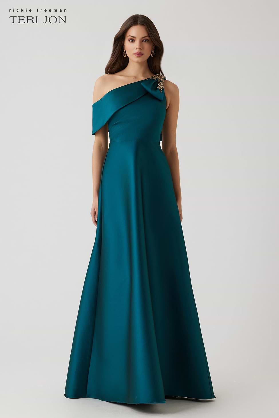 asymmetrical evening dress Mikado Asymmetrical Jewel Bow Shoulder Gown – Terijon.com