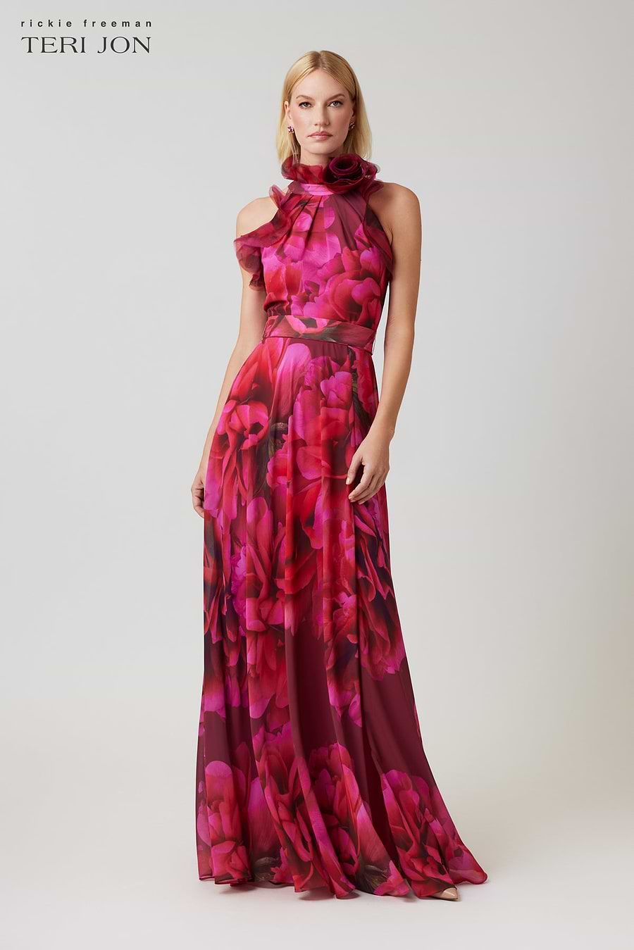 Chiffon Floral Organza Halter Gown Terijon.com Chiffon Floral Organza Halter Gown Terijon.com