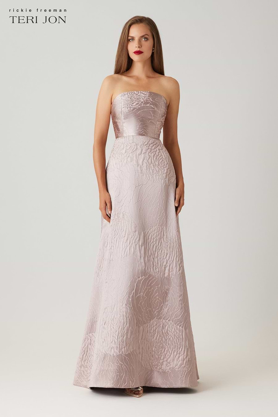 Jacquard Strapless Flower Motif Gown – Terijon.com Jacquard Strapless Flower Motif Gown – Terijon.com