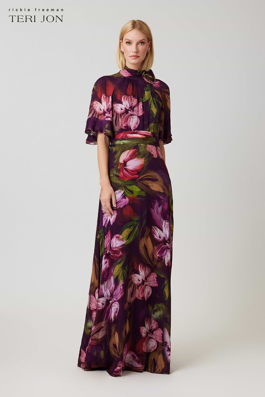 Chiffon Floral Flutter Sleeve Maxi Gown Chiffon Floral Flutter Sleeve Maxi Gown