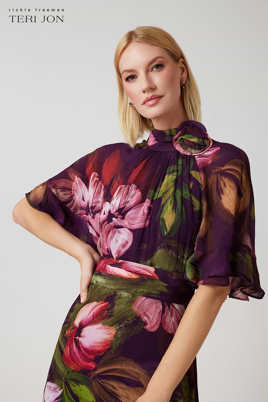 floral chiffon dress with flutter sleeves Chiffon Floral Flutter Sleeve Maxi Gown
