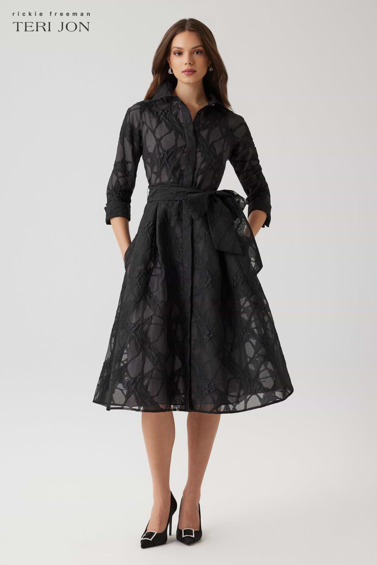 Teri Jon Organza Web Pattern Shirt Dress Size 6