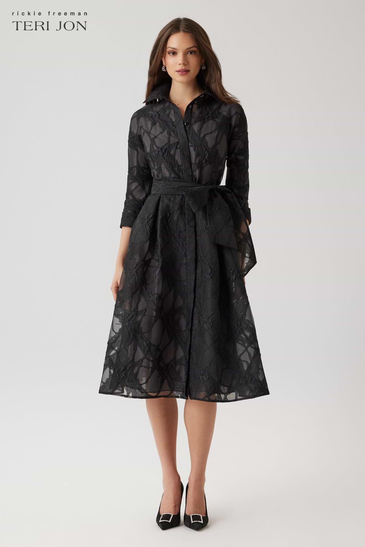 Teri Jon Organza Web Pattern Shirt Dress Size 6