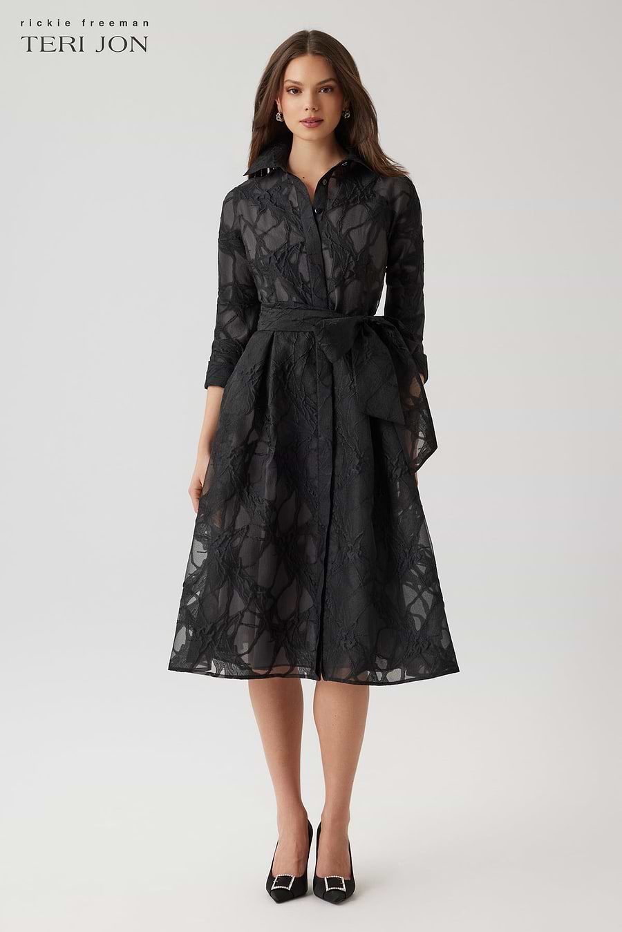 Teri Jon Organza Web Pattern Shirt Dress Size 6 Teri Jon Organza Web Pattern Shirt Dress Size 6