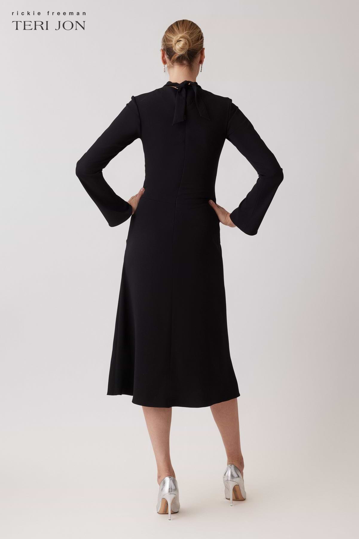 Crepe Flower Embellished Mock Neck Dress – Terijon.com