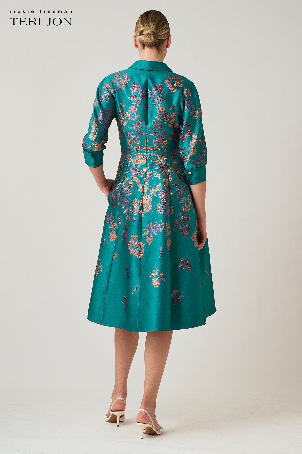 teri jon shirt dress 46L down center back Teri Jon Cotton Abstract Print