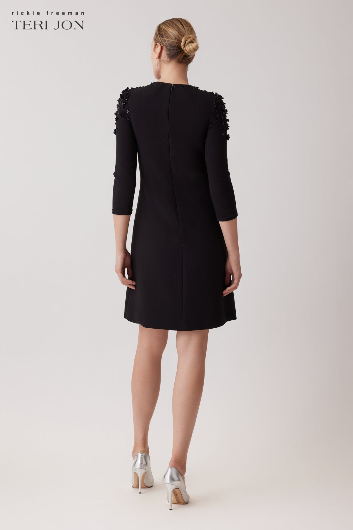Crepe Floral Beaded Applique Dress