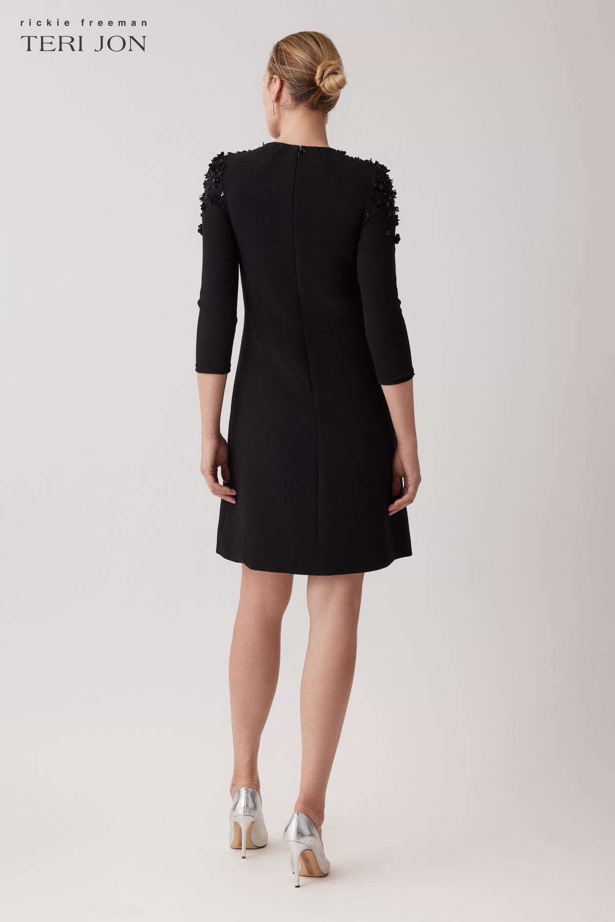 Crepe Floral Beaded Applique Dress