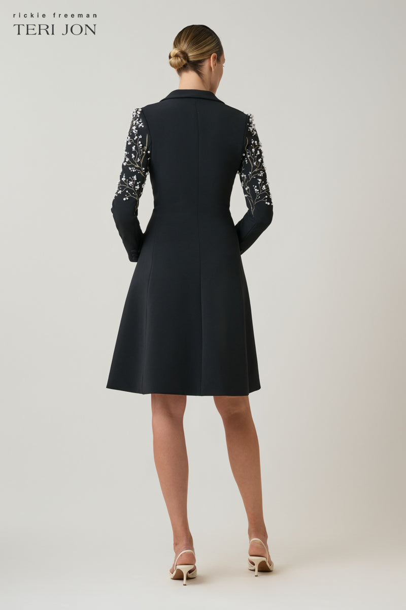 Crepe Pearl Floral Applique Blazer Dress – Terijon.com
