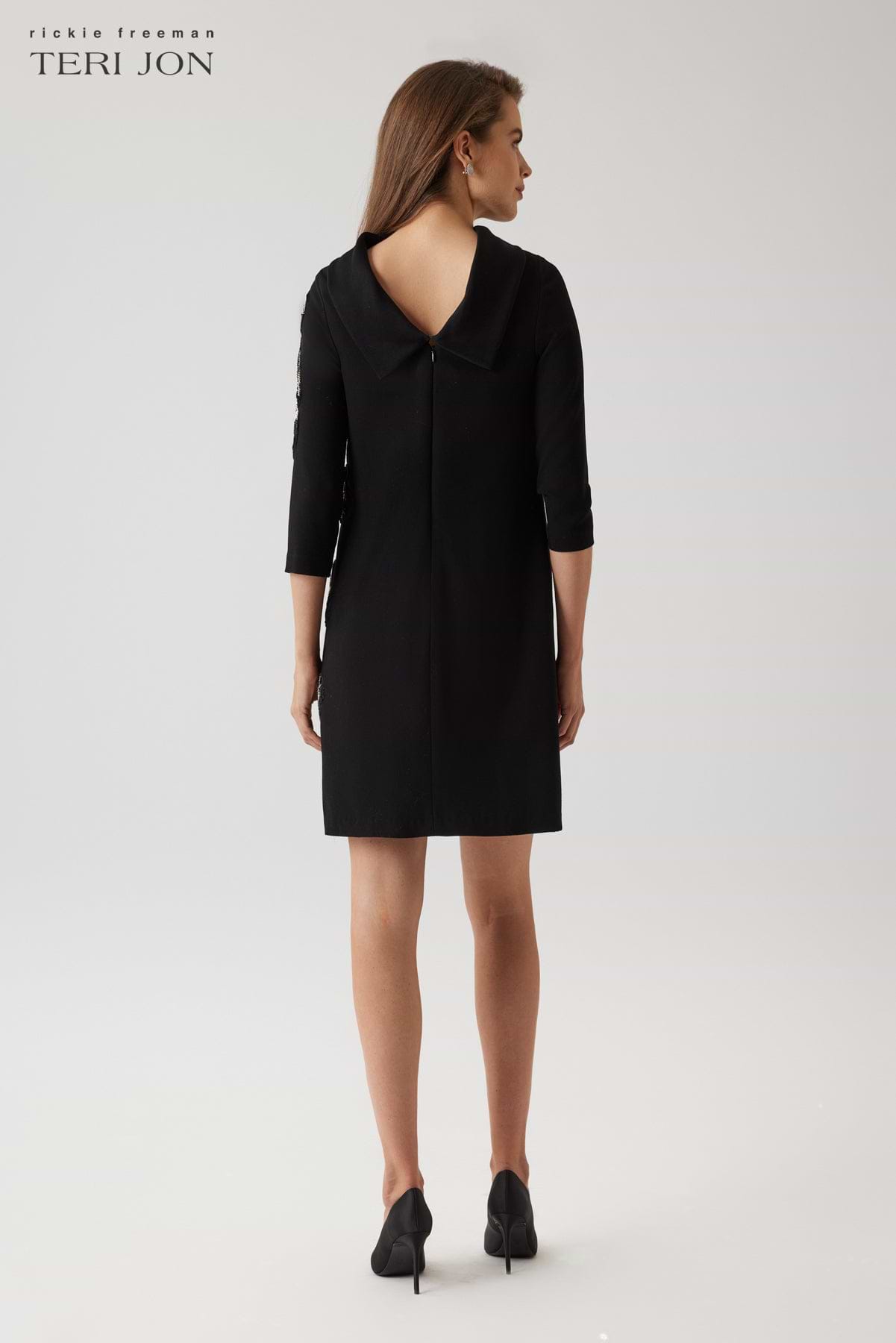 Crepe Cowl Neck Beaded Flower Dress – Terijon.com