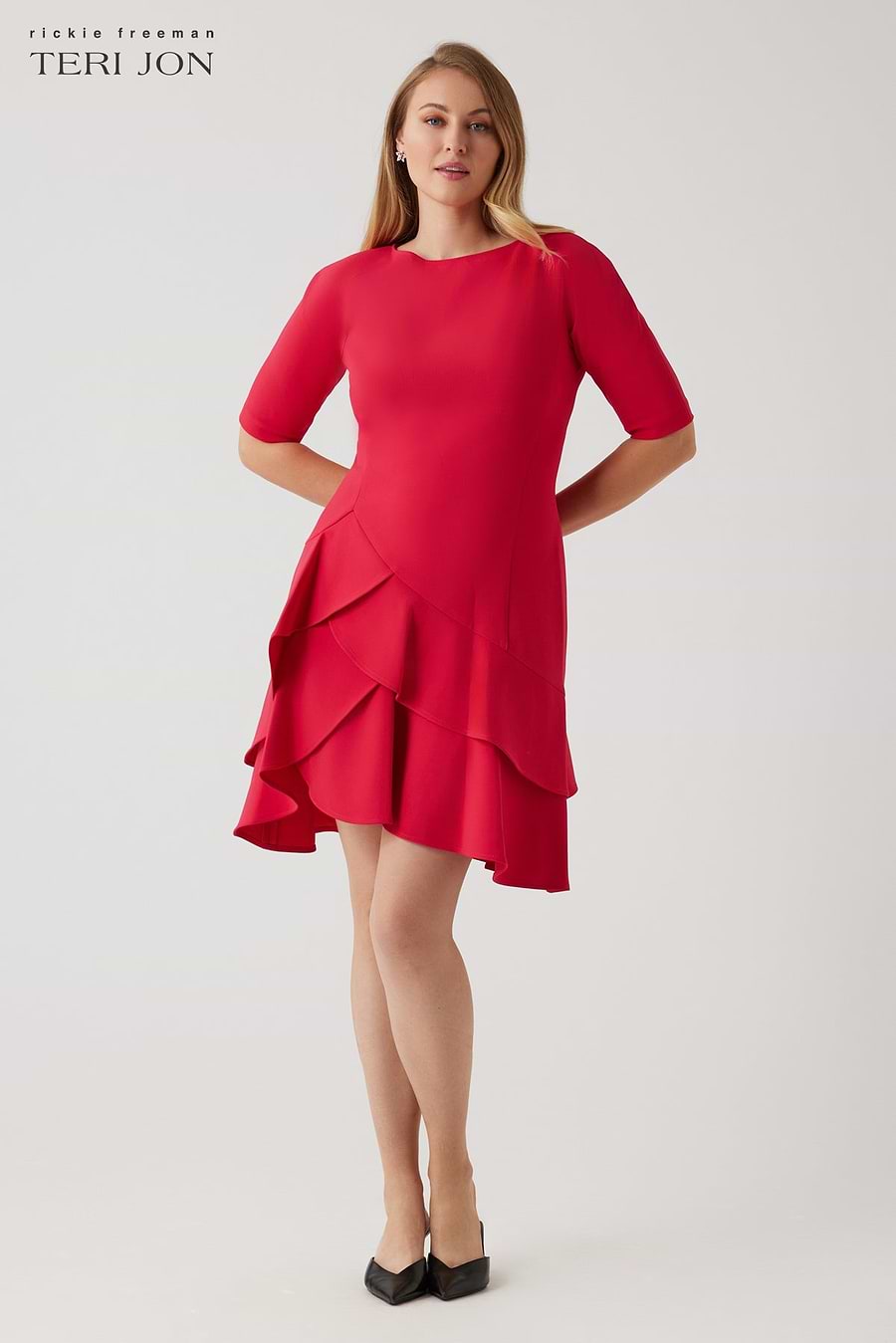 teri jon red dress Teri Jon Metallic Jacquard One Shoulder High Low Gown Size 10