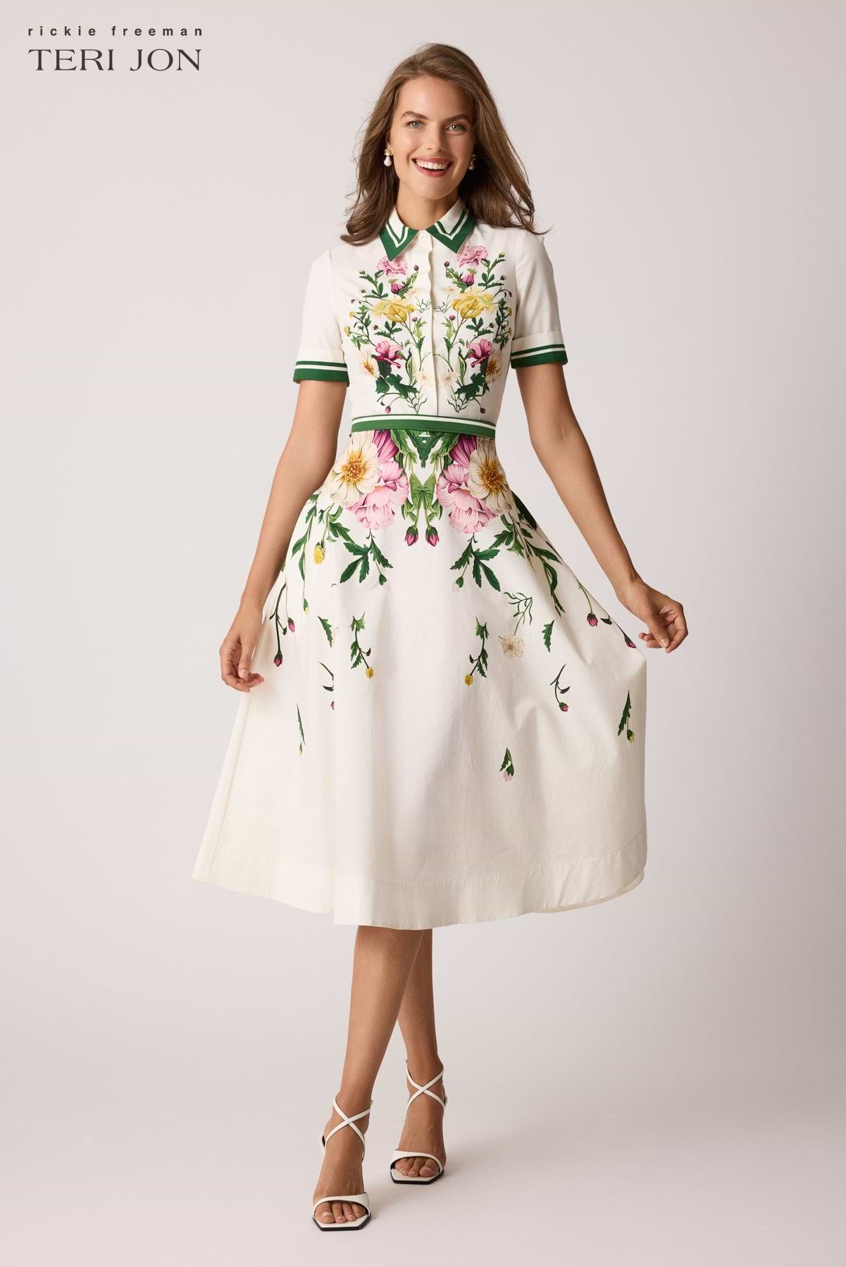 fit and flare floral print dresses knee length Ivory Rose Floral Print Fit and Flare Mini Dress main image 0