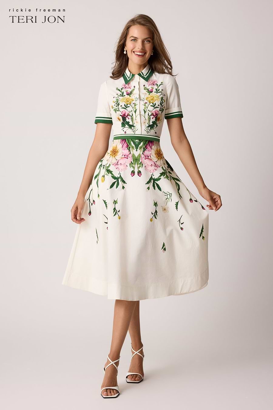 Teri Jon Floral Cotton Midi Shirt Dress Size 14 Teri Jon Floral Cotton Midi Shirt Dress Size 14