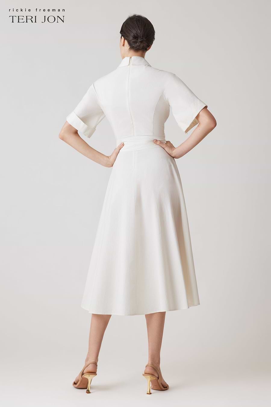 teri jon midi dress Teri Jon by Rickie Freeman Women's Taffeta Cocktail Midi-Shirtdress - Navy
