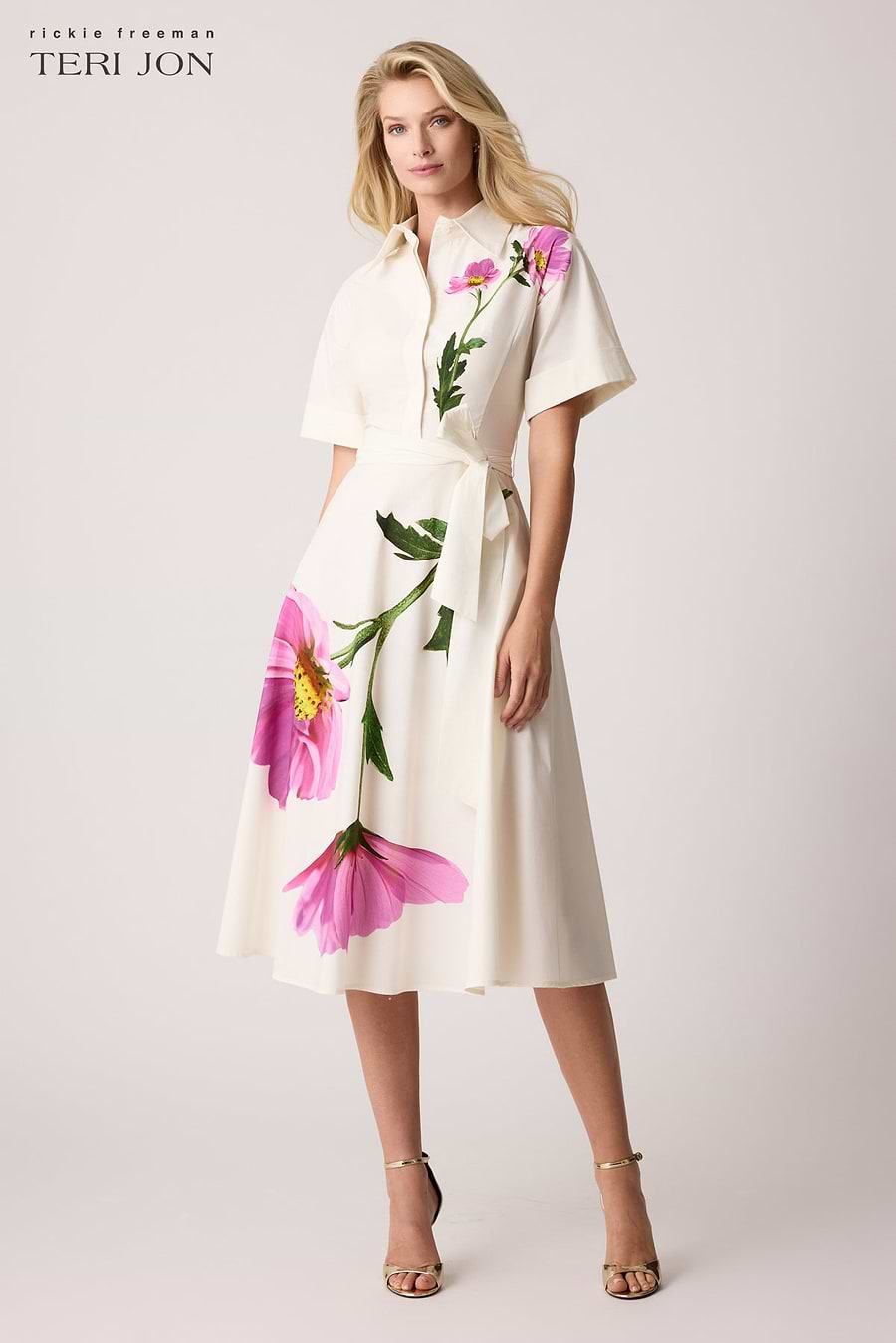 teri jon midi dress Teri Jon Mock Neck Border Print Midi Dress Size 2