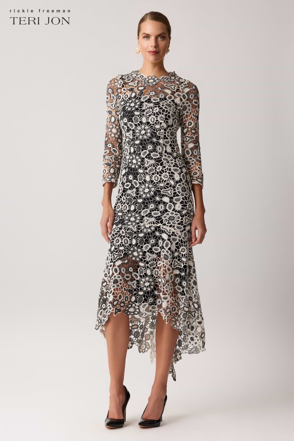 Crochet Lace High Low Midi Dress
