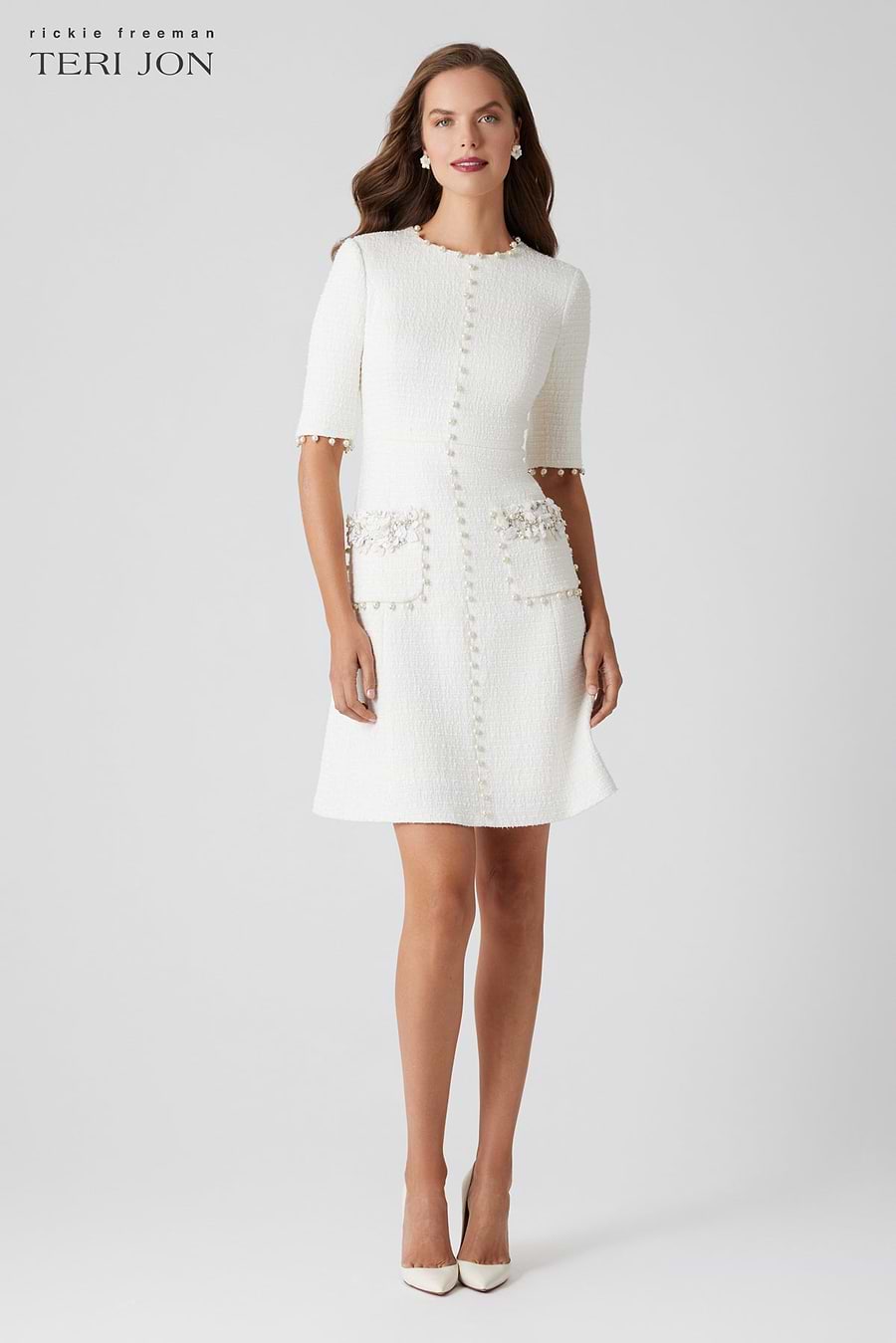 Boucle Pearl Trim With Pockets Dress  Terijon.com