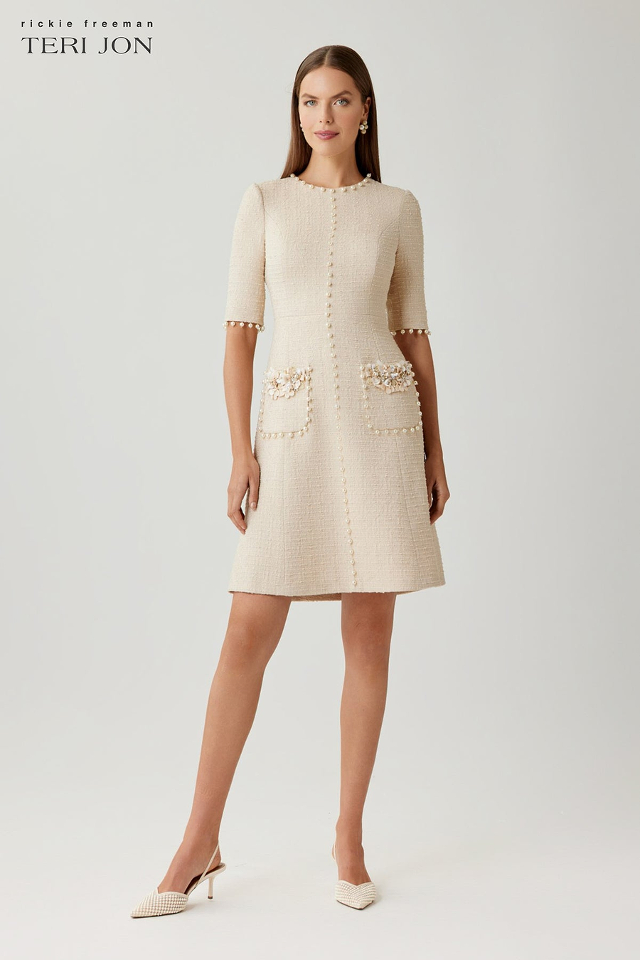 Boucle Pearl Trim With Pockets Dress – Terijon.com