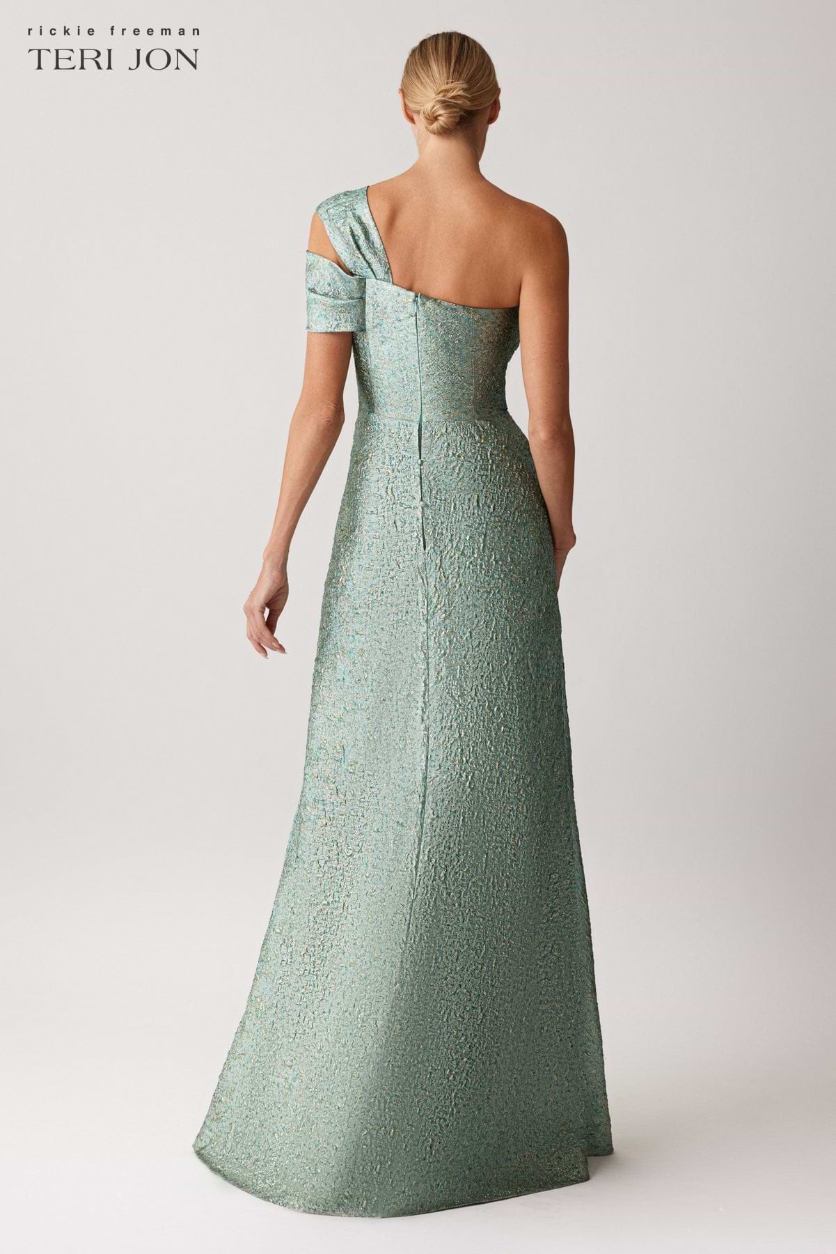 Metallic Jacquard Asymmetrical One Shoulder Evening Gown Terijon.com Metallic Jacquard Asymmetrical One Shoulder Evening Gown Terijon.com