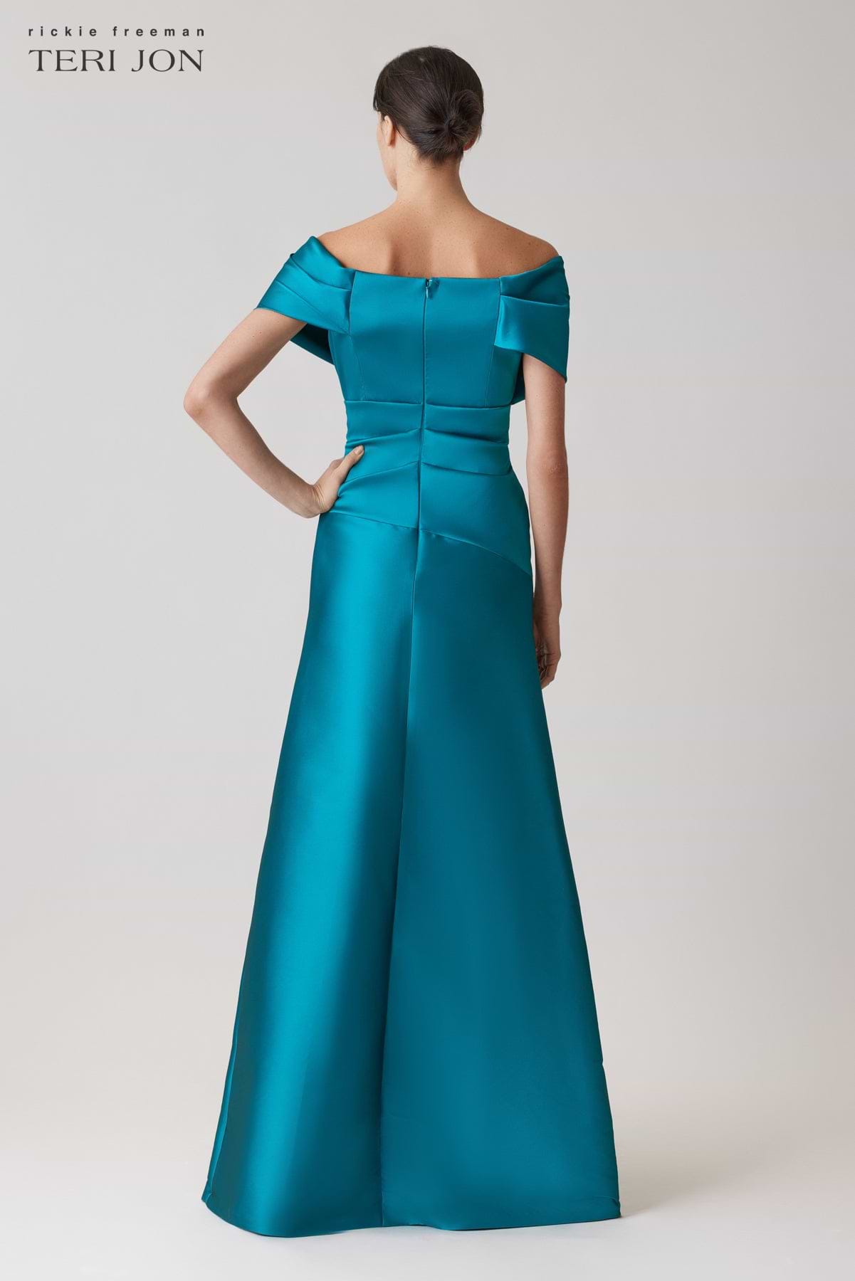 Stretch Mikado Off Shoulder Ruched Gown  Terijon.com