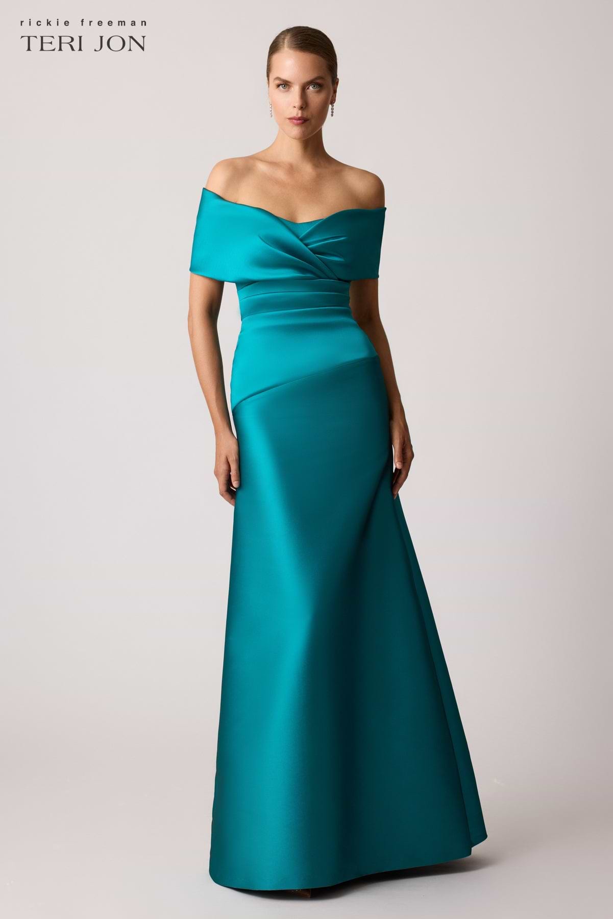 Stretch Mikado Off Shoulder Ruched Gown Stretch Mikado Off Shoulder Ruched Gown