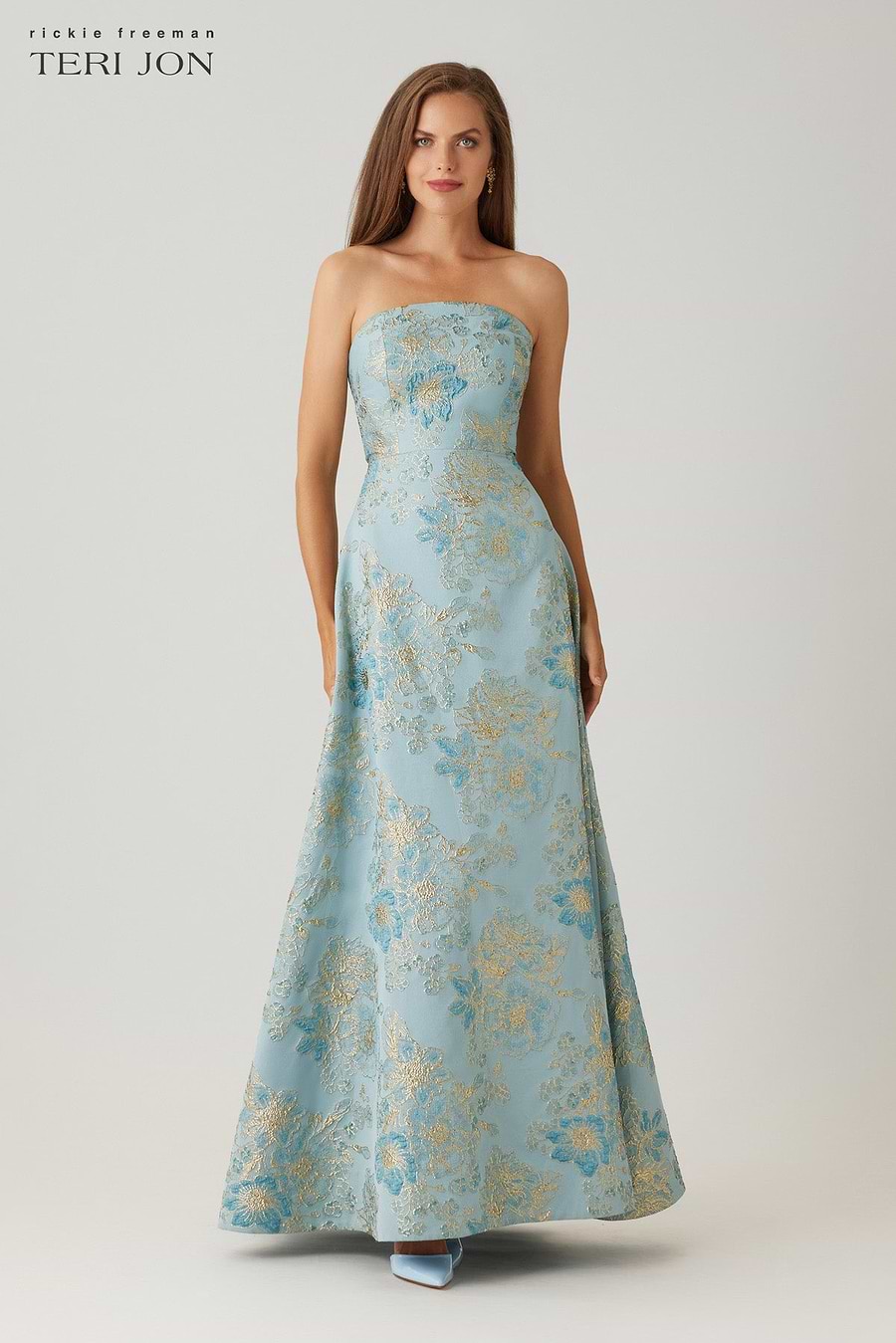 teri jon metallic dress Metallic Jacquard Asymmetrical Off Shoulder Gown