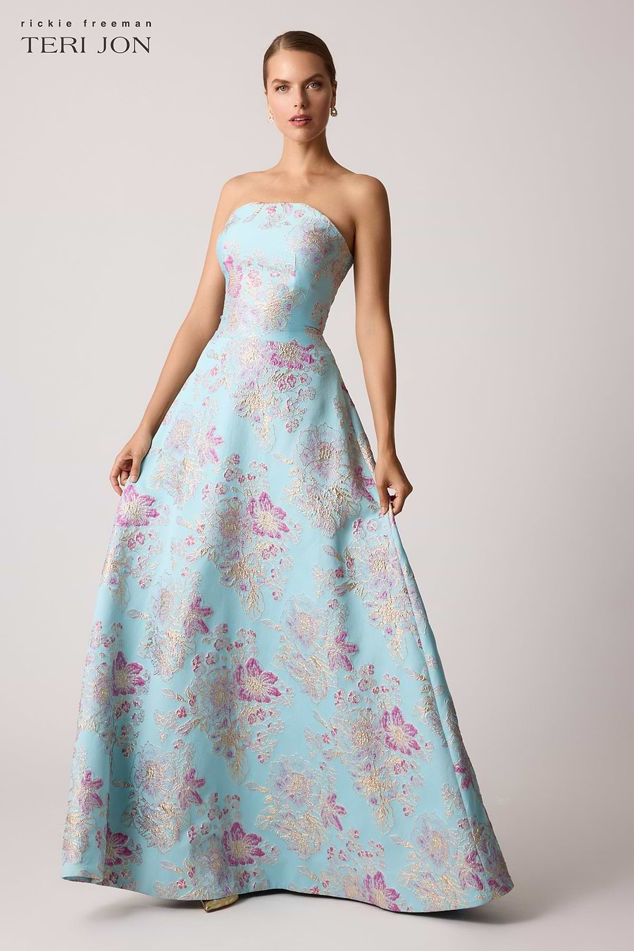 Sleeveless Metallic Multi Jacquard Gown Terijon.com Sleeveless Metallic Multi Jacquard Gown Terijon.com