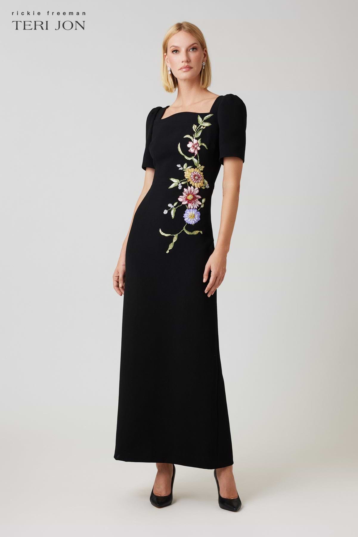 Teri Jon Scallop Stretch Crepe Gown Size 12