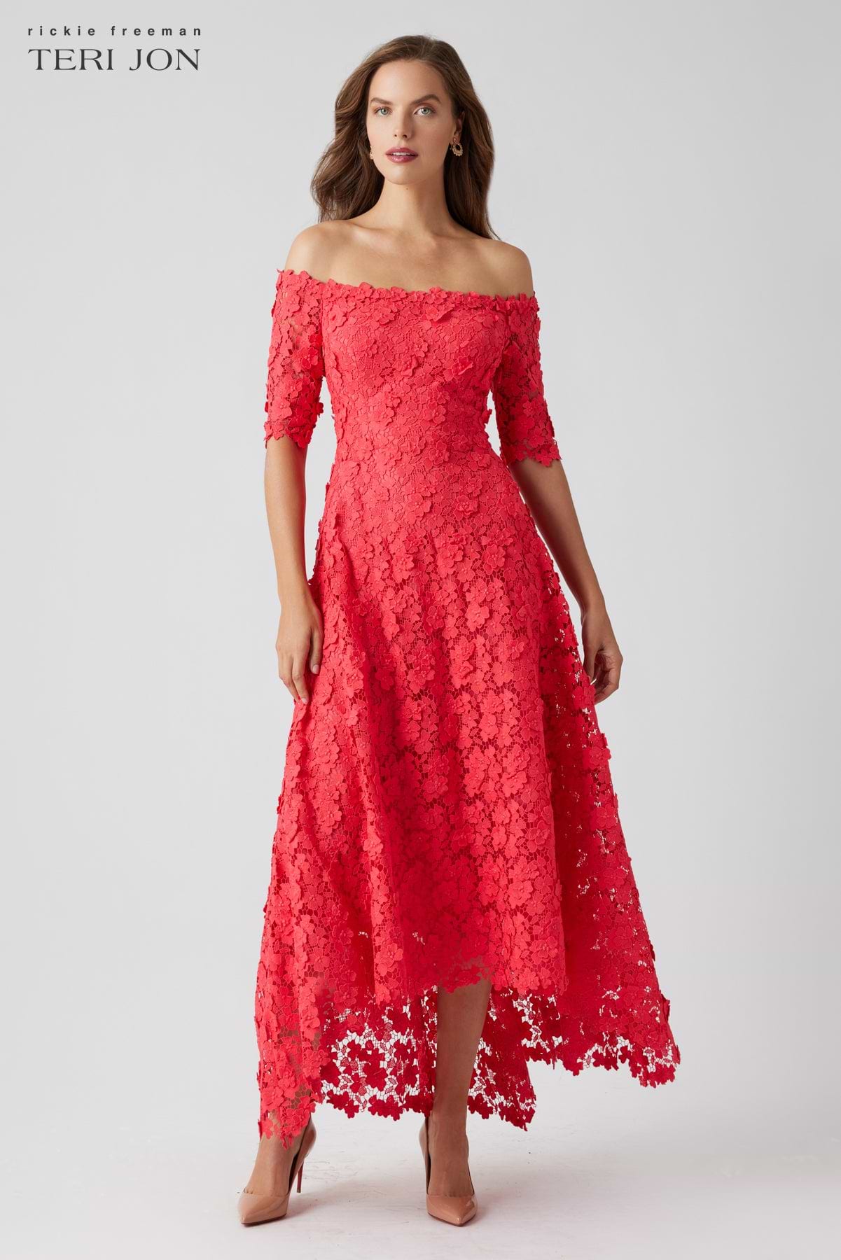 Lace Off The Shoulder High Low Dress