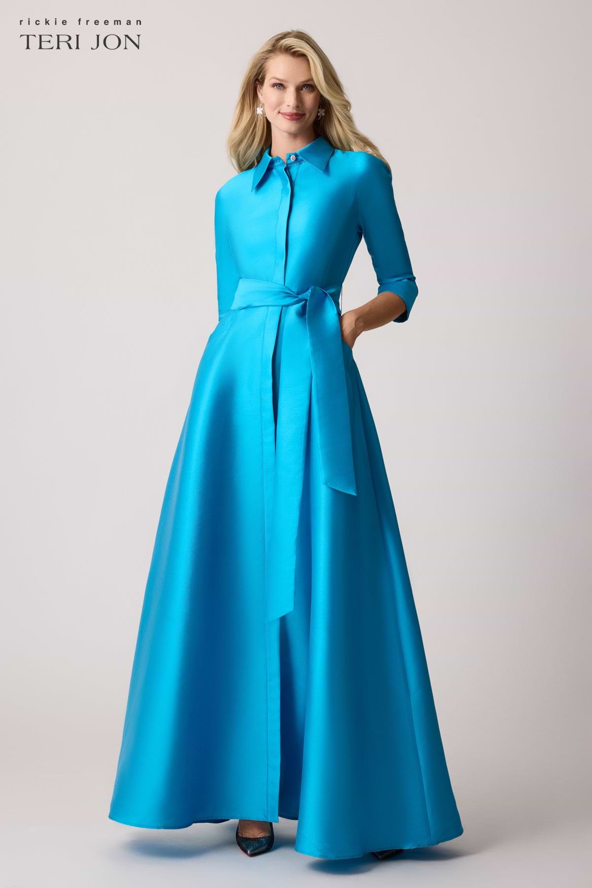 long sleeve shirtwaist dress Mikado Twill Shirt Waist Gown – Terijon.com