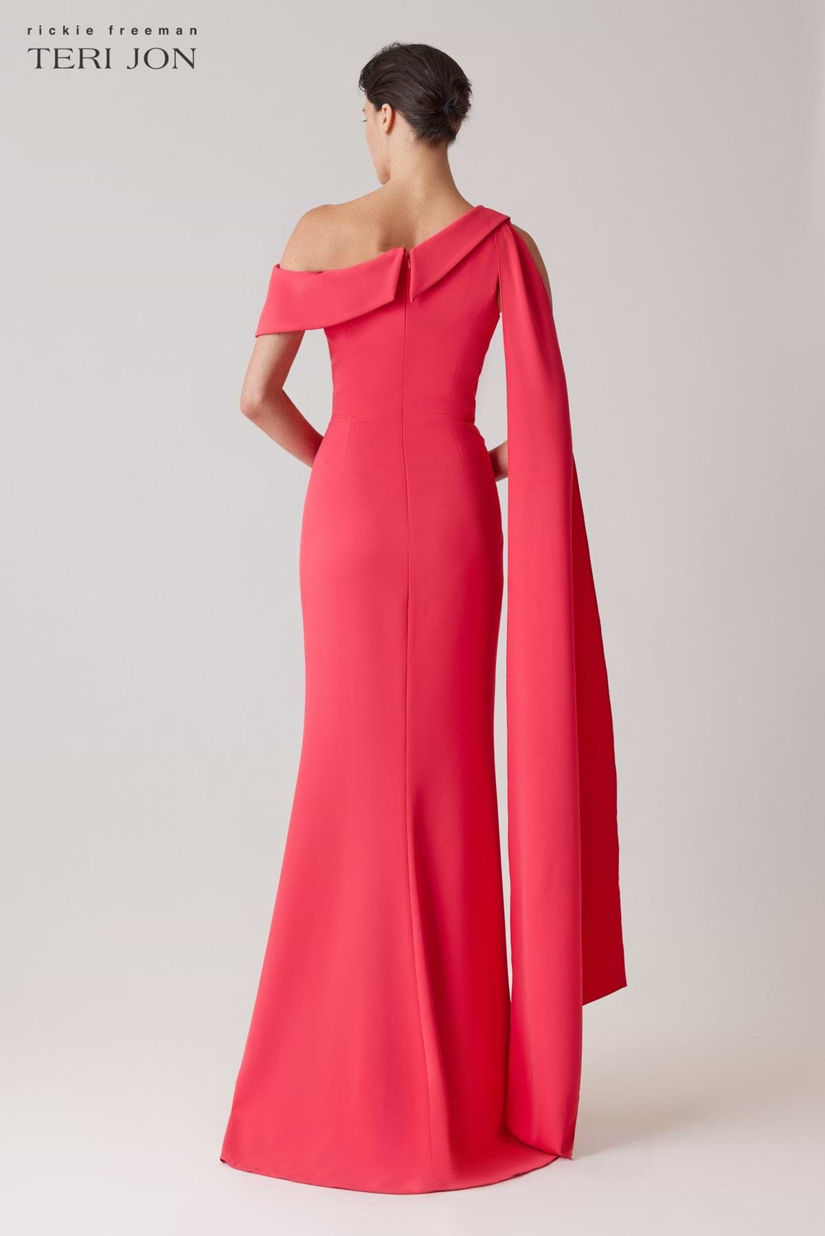 off the shoulder stretch crepe ruched dress Stretch Crepe Asymmetrical Shoulder Drape Gown – Terijon.com